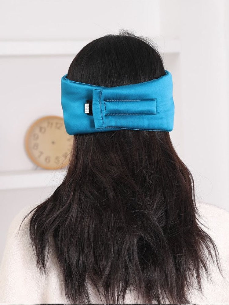 Back view of the SilkRest silk sleep mask with the adjustable hook-and-loop strap