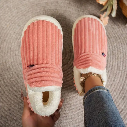 Pink WarmStep winter slippers seen from above